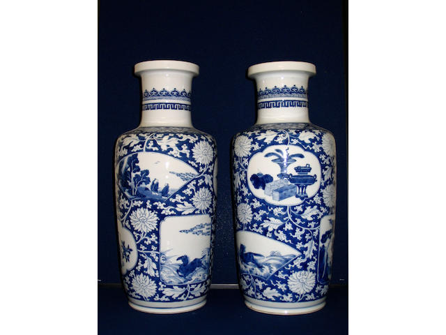 A pair of late 19th century Chinese blue and white vases
