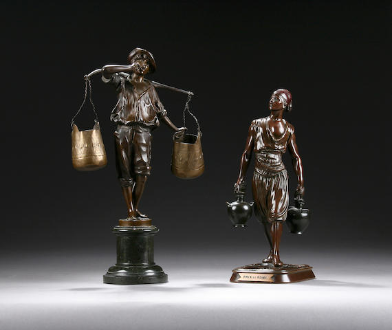 A patinated bronze figure, The Water Carrier, J. Rosse, 1897,