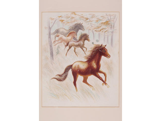 WEBB (CLIFFORD) Horses galloping, pastel and gouache, by Clifford Webb, unsigned