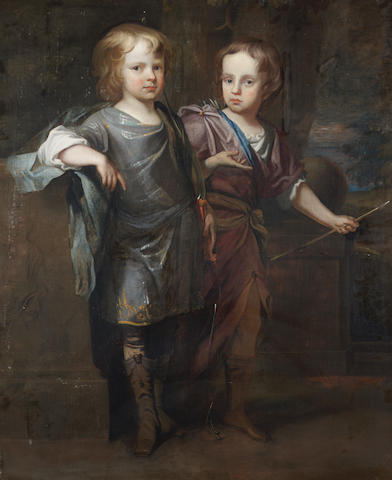 Circle of Sir Peter Lely (Westphalen 1618-1680 London) A double portrait of two boys, standing full-lengths, 121 x 97.5 cm. (47 5/8 x 38 3/8 in.)