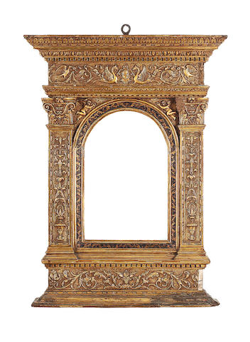 Arched Interior gilt and polychromed tabernacle frame