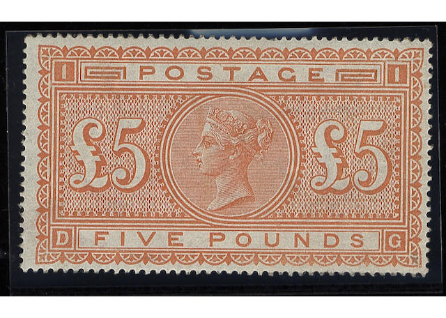 1882-83 wmk. Anchor: &#163;5 orange DG, fresh mint, slightly sweated gum, otherwise fine.