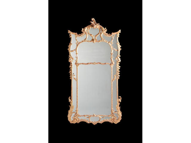 A pair of large George II style giltwood mirrors in the Chippendale style