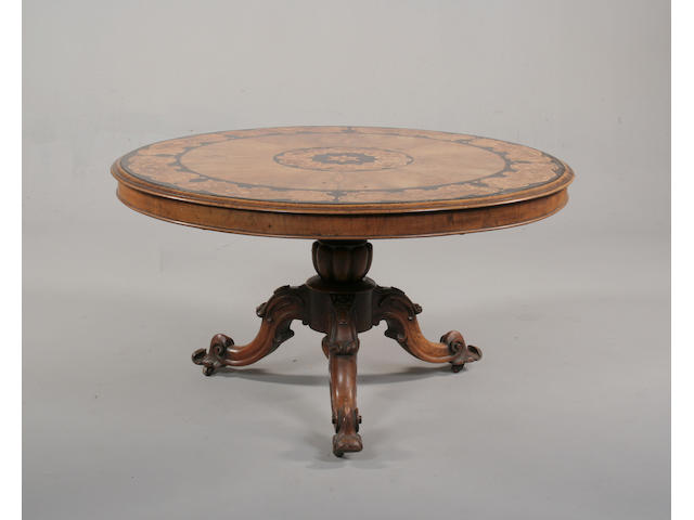 A Victorian walnut and floral marquetry centre table