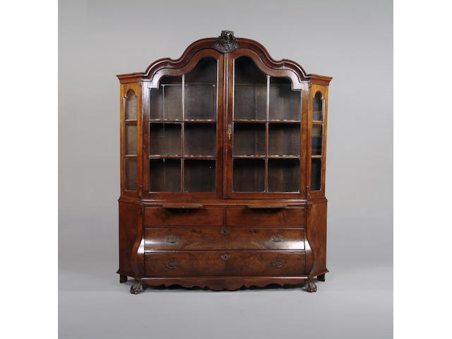 An early 19th century Dutch walnut display cabinet