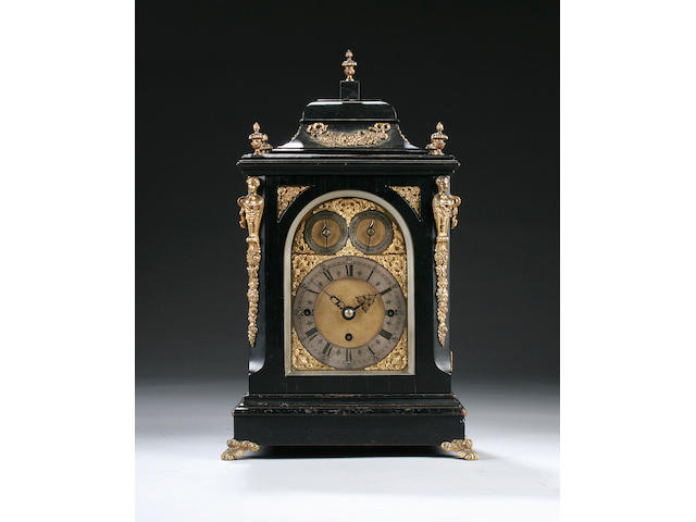 A small late 19th Century ebonised chiming bracket clock,