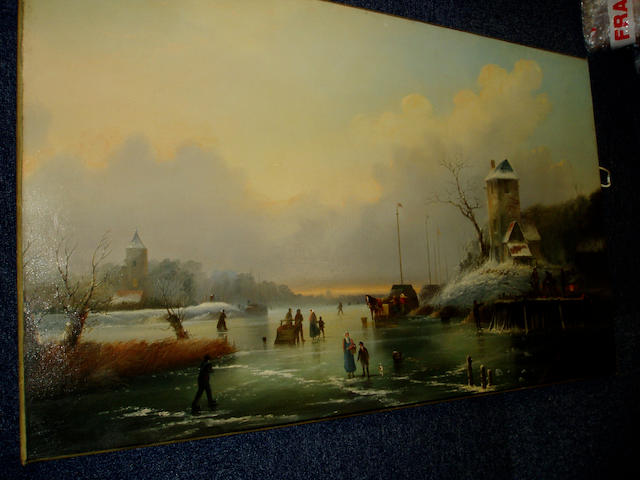 Dutch School (19th/20th Century) Frozen river scene 63.5 x 107cm (25 x 42in).