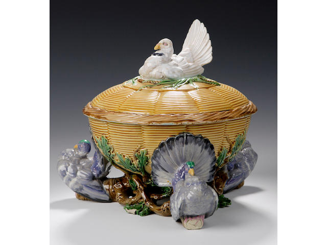 A Minton Majolica tureen, cover and liner, dated 1862,