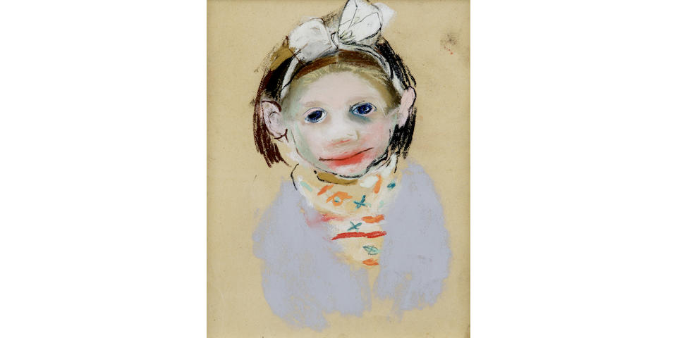 Joan Eardley RSA (1921-1963) Girl with a ribbon 26 x 21cm (10 1/4 x 8 1/4ins)