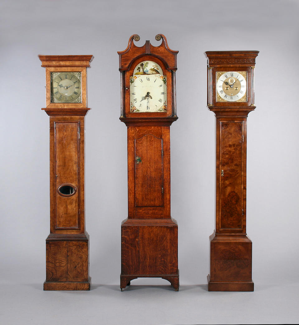A burr elm thirty-hour longcase clock, John Brownless junior, Staindrop, circa 1760; in replica case,