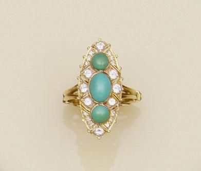 A turquoise and diamond panel ring