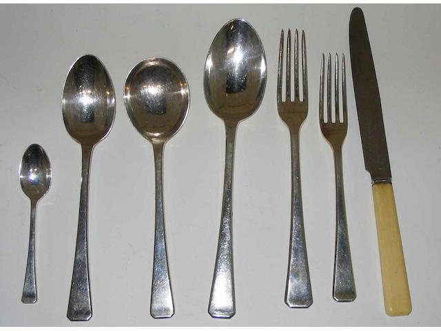 A canteen of Canterbury pattern cutlery Maker's mark 'R.W.B', 1935, retailed by Harrods Ltd.,