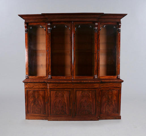 An early Victorian mahogany breakfront bookcase