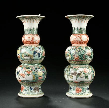 A pair of Chinese famille verte vases 20th century