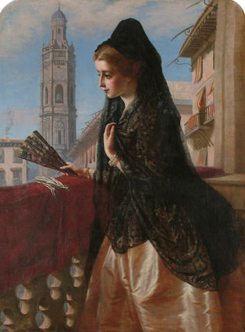 John Bagnold Burgess, RA (British 1830-1897) A Spanish beauty on a balcony, 61 x 46cm (24 x 18in)