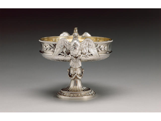 A 19th century French silver two handled tazza, apparently no maker's mark,