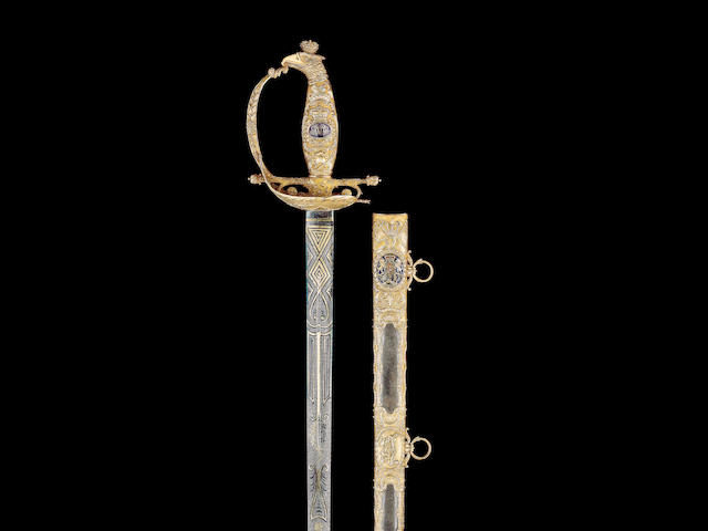 A Magnificent And Extremely Rare Royal Gold And Enamel Mounted Sword Presented By H.R.H. The Prince