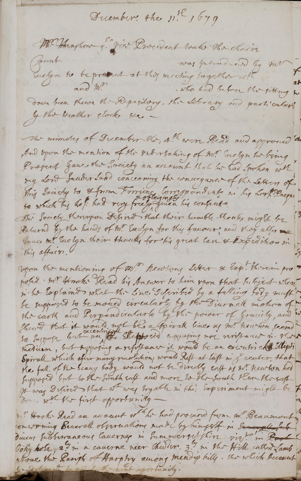 Folder of manuscripts - notes relating to lectures at the Royal Society 1670's