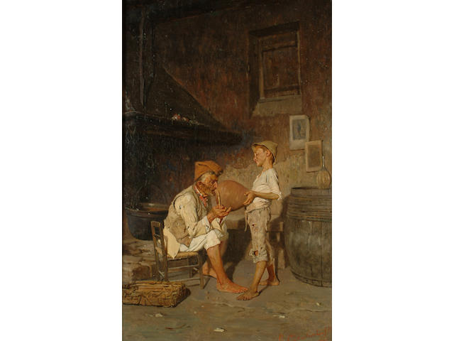 Guiseppe Constantini (Italian, 1844-1894) Grandfather's little helper, 37.7 x 24cm (14 3/4 x 9 3/8in)