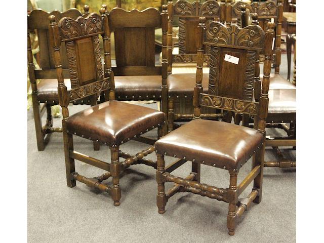Set of eight oak reproduction dining chairs