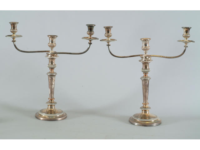 A pair of three light candelabra, unmarked,