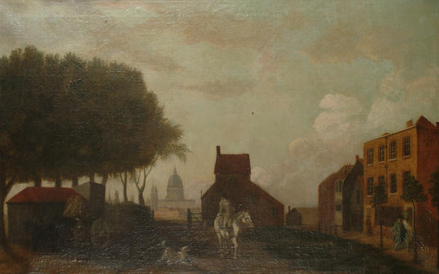 English School, 18th Century Lover's Lane, Southwark with a view to St Paul's, 77.5 x 122cm (30 1/2 x 48in)