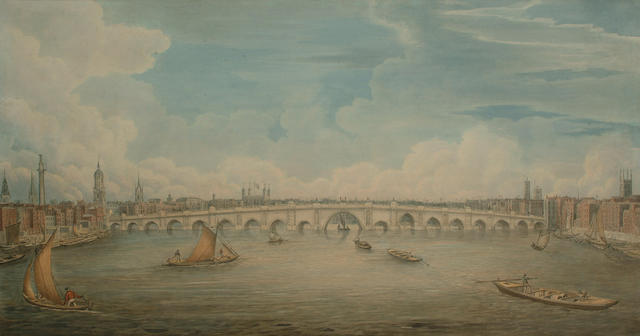 Gideon Yates (British, 1790-1837) Old London Bridge, 35.5 x 66cm (13 7/8 x 26in)