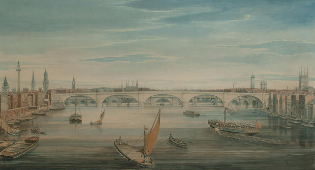 Gideon Yates (British, 1790-1837) Southwark Bridge, 31 x 55cm (12 1/4 x 21 5/8in)