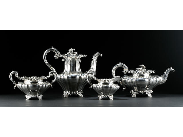 A four piece William IV tea and coffee service, by Charles Fox II, London 1834,