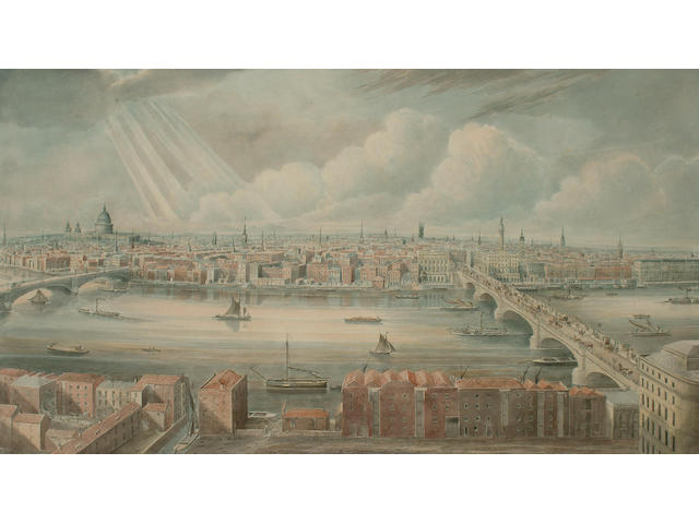 Gideon Yates (British, 1790-1837) London from the tower of St. Saviour's Church, Southwark, 34 x 61cm (13 3/8 x 24in)