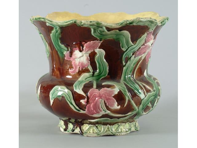 A late 19th Century French majolica jardini&#232;re and stand