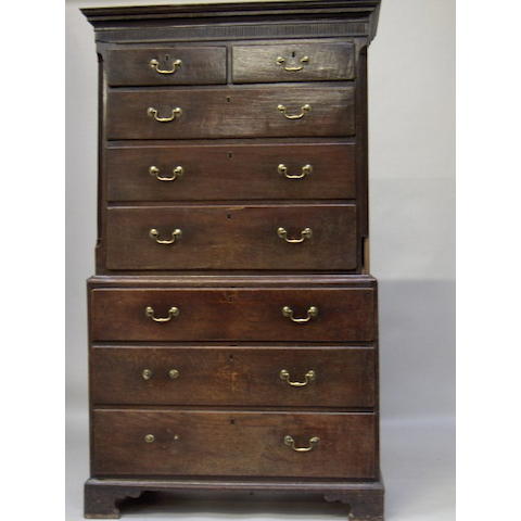 A George III provincial oak chest on chest,