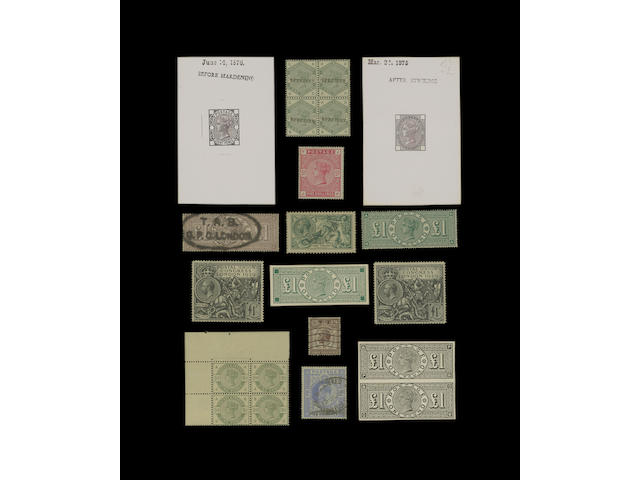 1873-80: 8d. die proof with blank plate number and corner squares, printed in black on glazed card, dated "June 14, 1876" and marked "BEFORE HARDENING".