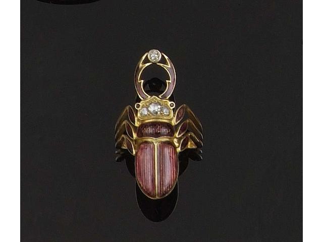 A Russian diamond enamel stag beetle ring