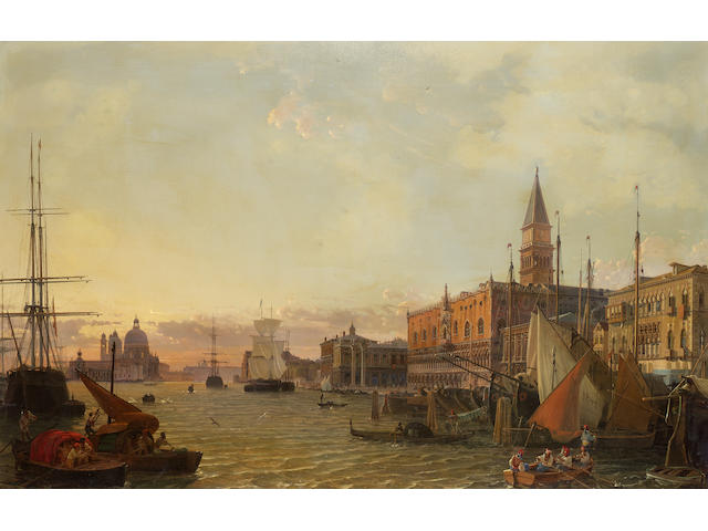 Christian Friedrich Nerly (German 1807-1878) The Riva degli Schiavoni, Venice, with the Doge's Palace, the Piazzetta San Marco and Santa Maria della Salute beyond 69.5 x 109 cm. (27 1/4 x 43 in.)