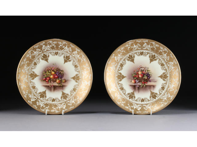 Two Royal Worcester plates by Richard Sebright, dated 1913