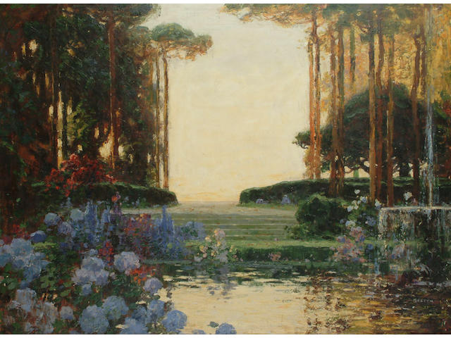 Tom Mostyn (British, 1864-1930) The Garden of Romance 78 x 102cm (30 3/4 x 40in)