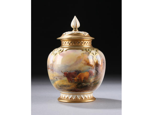 A Royal Worcester pot pourri and cover by Harry Stinton, dated 1924