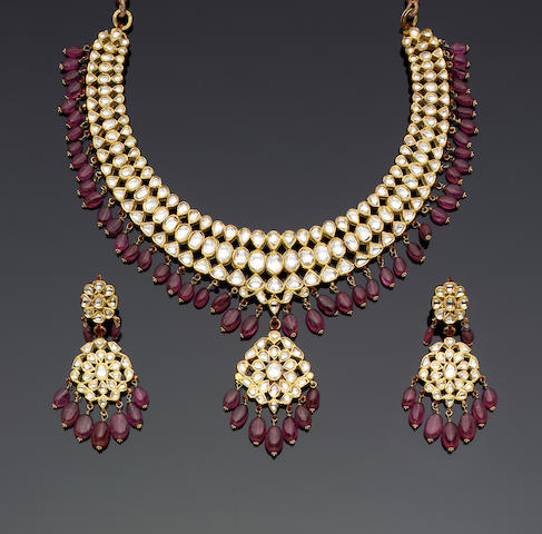 Bonhams : An Indian diamond and tourmaline-set enamelled gold Necklace ...