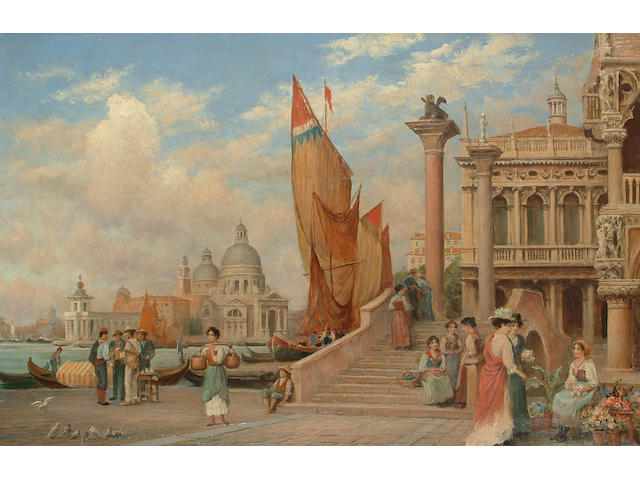 Trevor Haddon RBA (British, 1864-1941) 'Venice, corner of Ducal Palace, old library and St Maria della Salute, 51 x 76cm (20 1/8 x 29 7/8in)