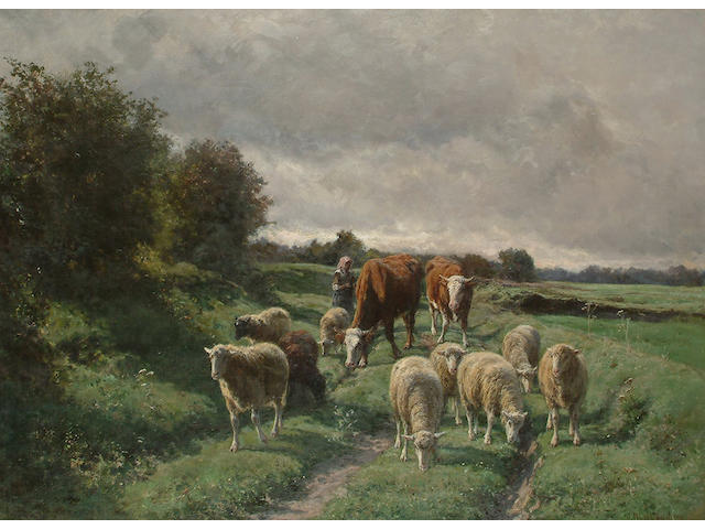 Juliette Peyrol Bonheur (French, 1830-1891) Returning from pasture, 72.2 x 99cm (28 1/2 x 39in)