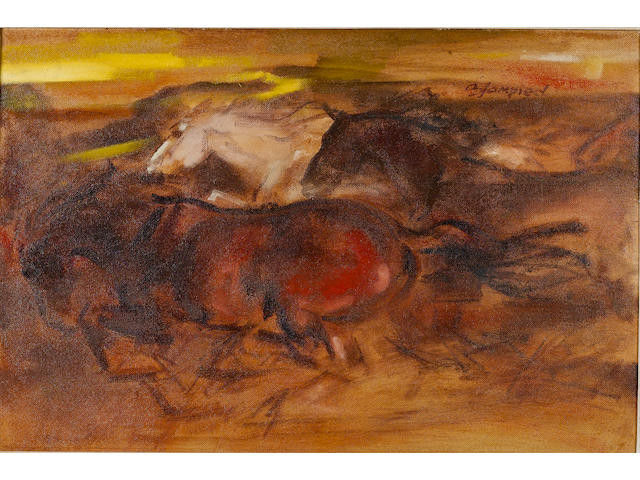 Edmund Blampied (Jersey 1886-1966) 'Galloping Horses', 54 x 79.5cm.