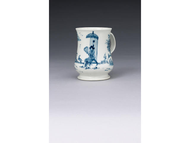 An exceptional early Worcester blue and white mug Circa 1753.