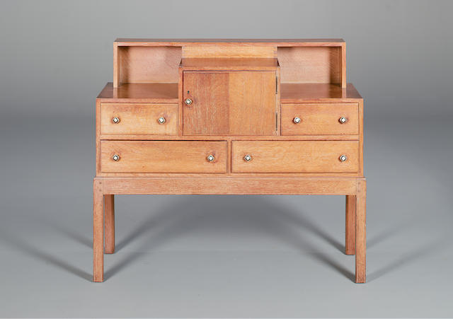An oak sideboard with ebony and bone handles, circa 1930, C. A. Richter for Bath Cabinet Makers