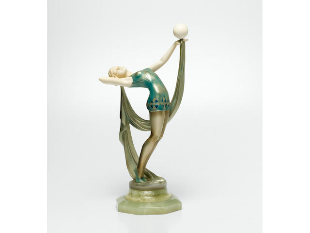 Ferdinand Preiss 'Balancing' a Fine Cold-Painted Bronze and Carved Ivory Figure, circa 1925