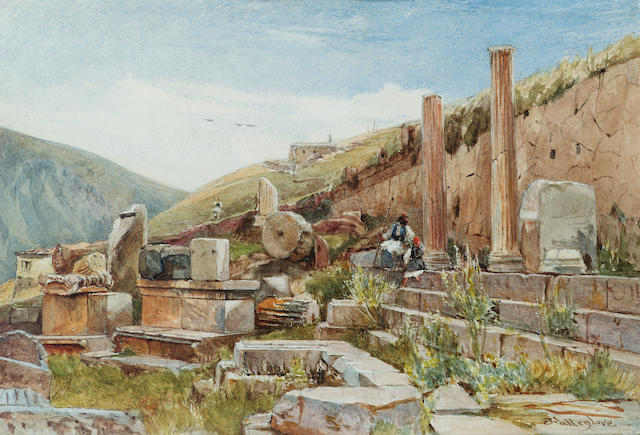 John Fulleylove (British, 1845-1908) The Stoa of the Athenians and the Sacred Way, Delphi 18.5 x 27.5 cm. (17 1/4 x 10 3/4 in.)
