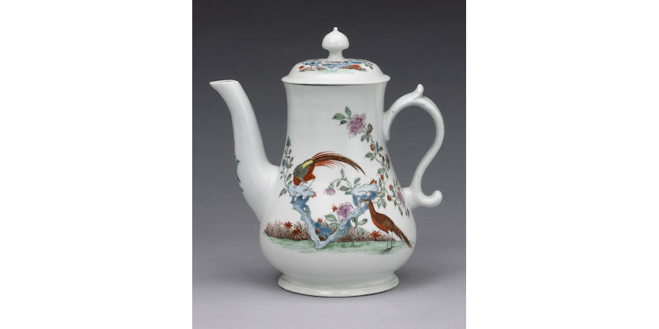 A superb early Worcester coffee pot and cover circa 1753-4