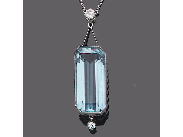 An aquamarine and diamond pendant necklace