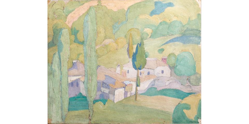 Spyros Papaloukas (1892-1957) View of a Greek village 28 x 33.5 cm. (11 x 13 1/4 in.)