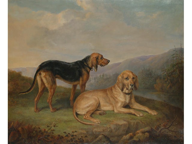 William Webb (British, 1780-1846) Bloodhounds in a landscape. 63.5 x 76cm (25 x 30in)
